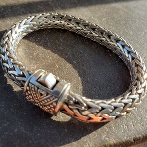 Rustic bold 925 silver basket weave bracelet
